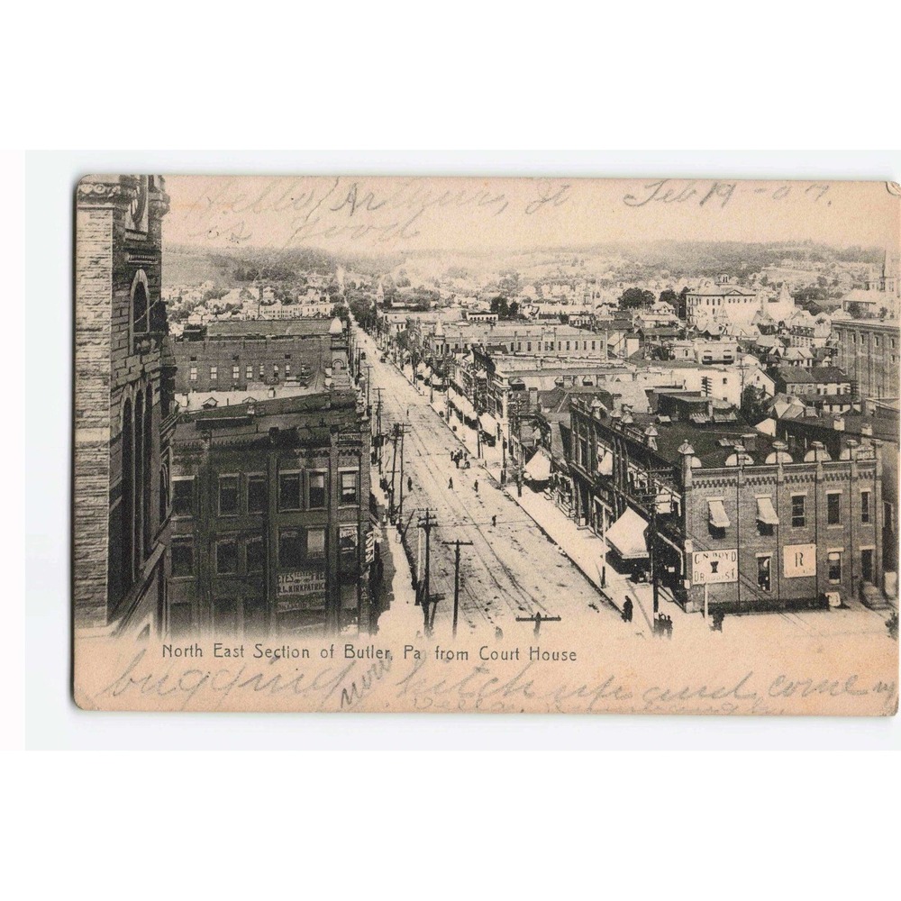 Vintage 1907 North East Section of Butler PA Postcard from Court House Eyth Bros